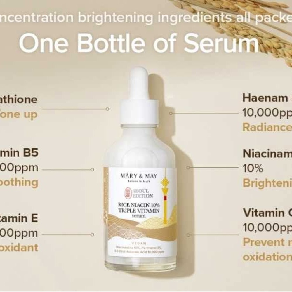 Mary & May Rice + Niacinamide 10% Triple Vitamin Serum (80ml)